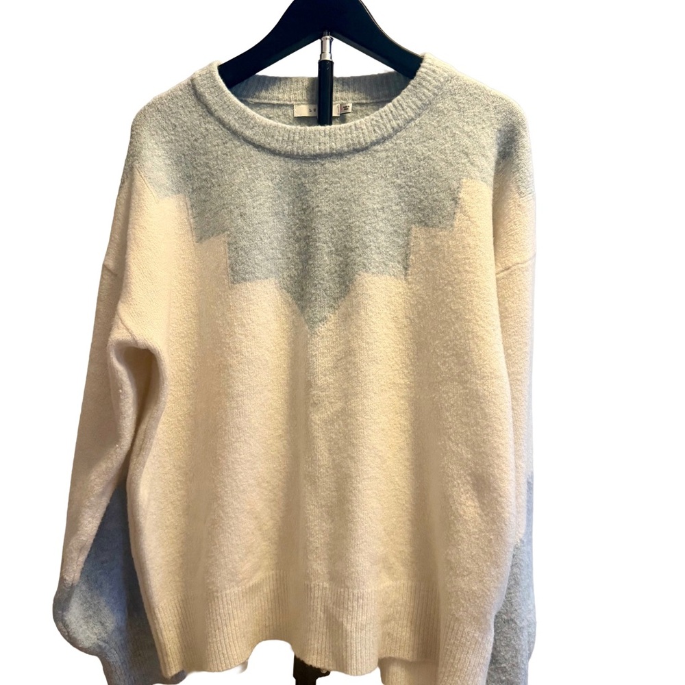 Lush Cream and Light Blue Crewneck Sweater